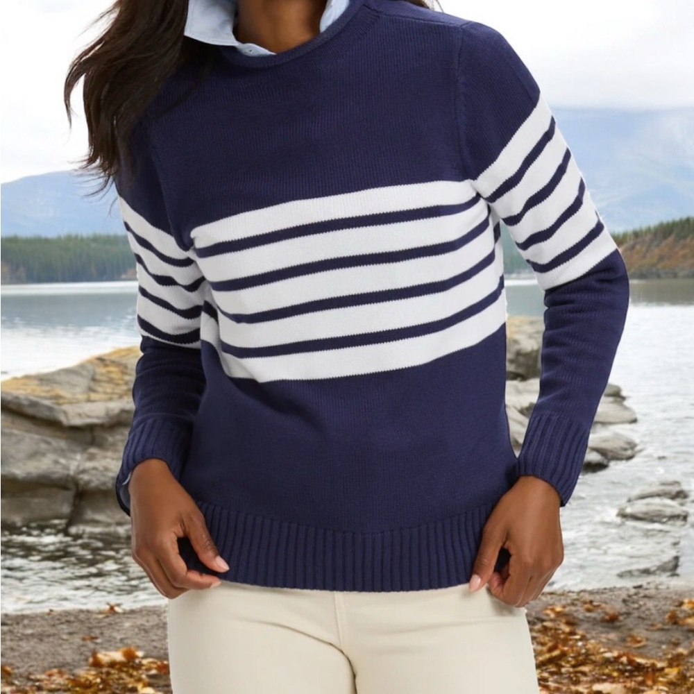 Classic Navy and White Striped cotton Women's Sweater size small